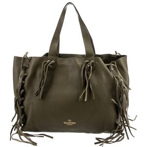 Valentino Garavani C-rockee Leather Fringe Tote Bag Green